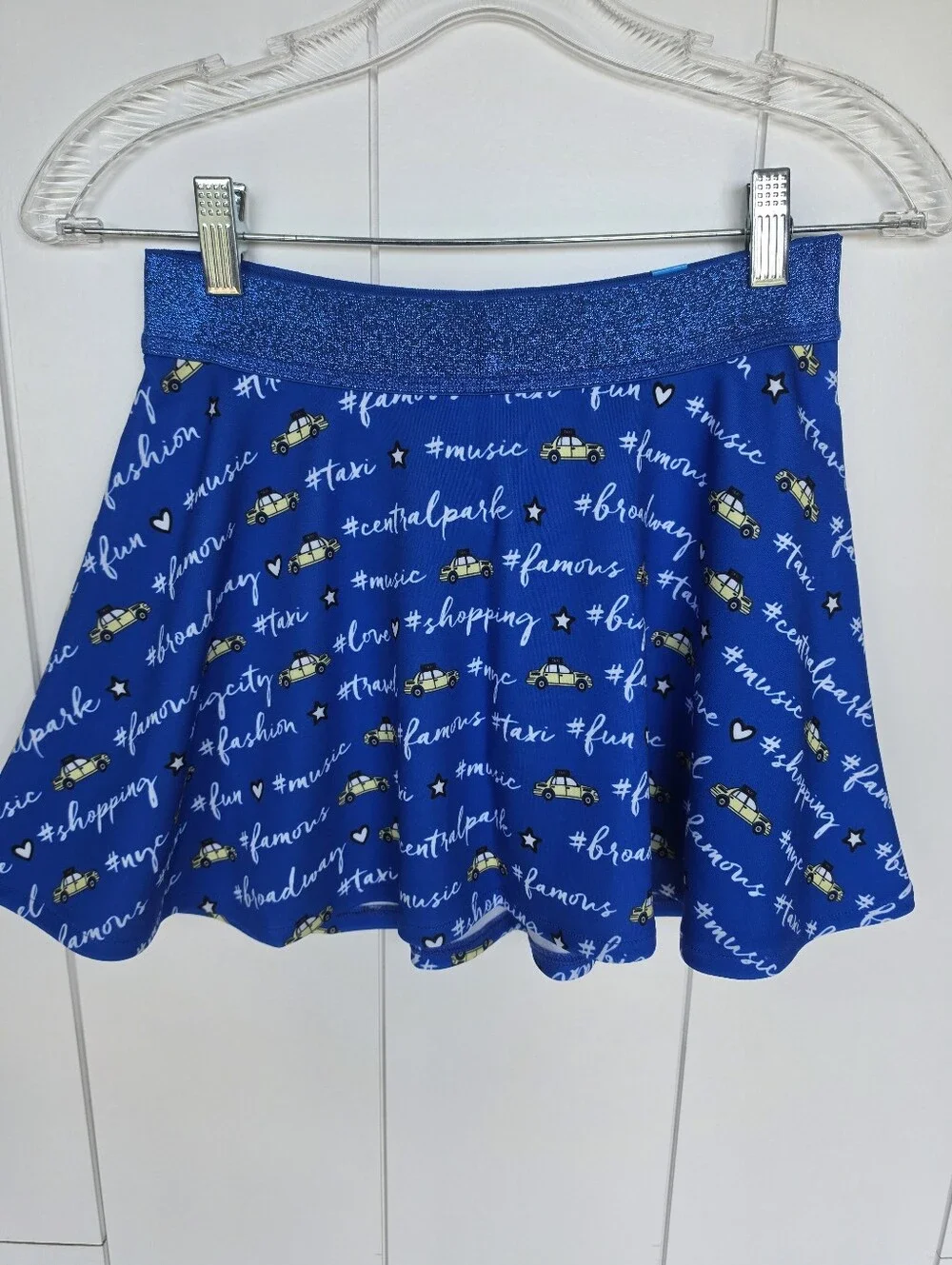 Justice Skort Kids Size 10 Cobalt Blue NYC Print Glitter Waist‎ Activewear